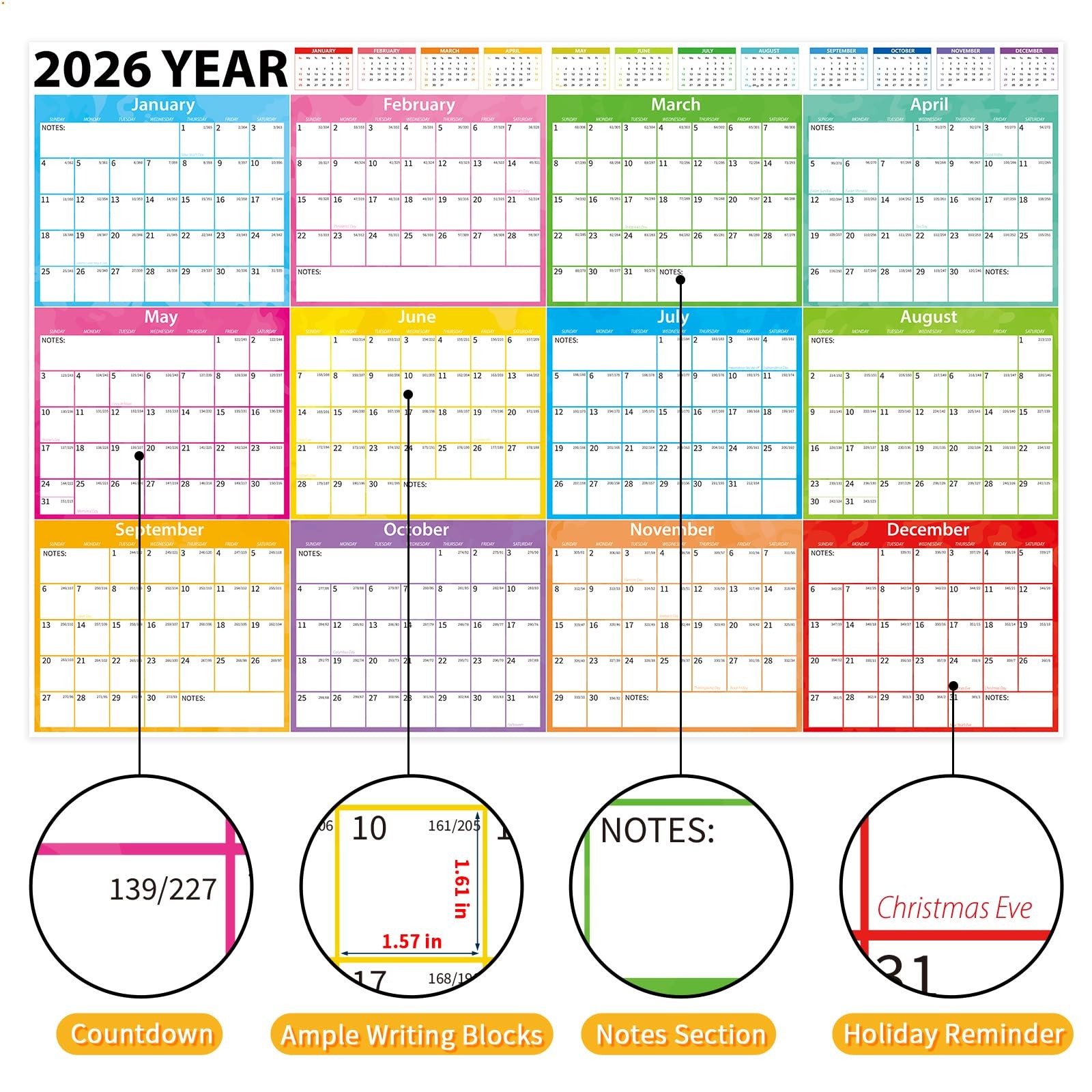 2026 Calendar,MoShining,Large Wall Calendar Dry Erase 48×32 inch, Multi