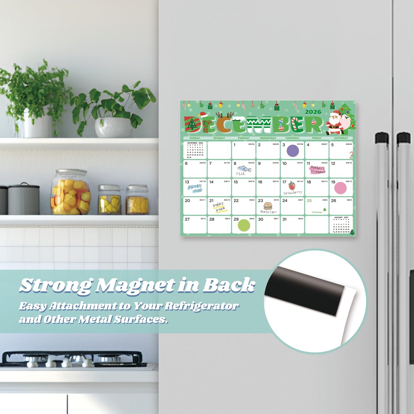 XISIDO 2026-2027 Magnetic Calendar for Fridge Seasonal