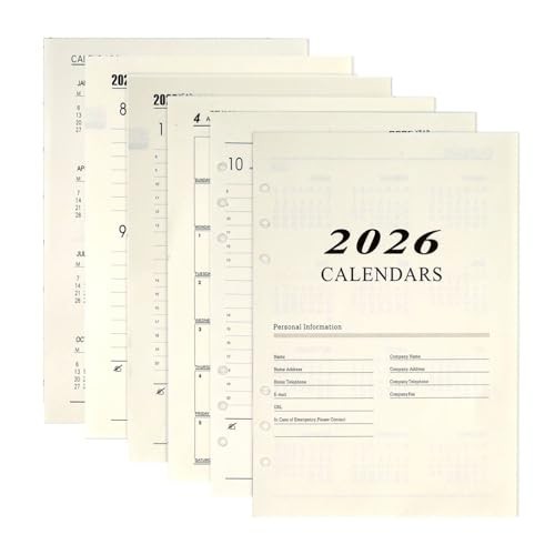 A5 2026 Weekly & Monthly Planner Refill, 176 Pages, 6-Hole Punched, Daily Calend