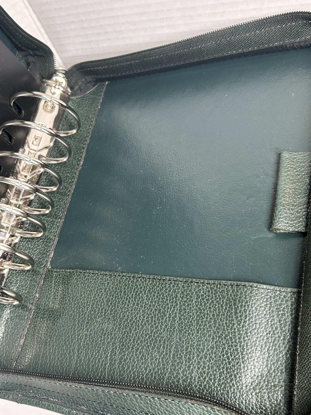 Vintage Franklin Covey Forest Green Leather Zip Around 7 Ring Personal Organizer