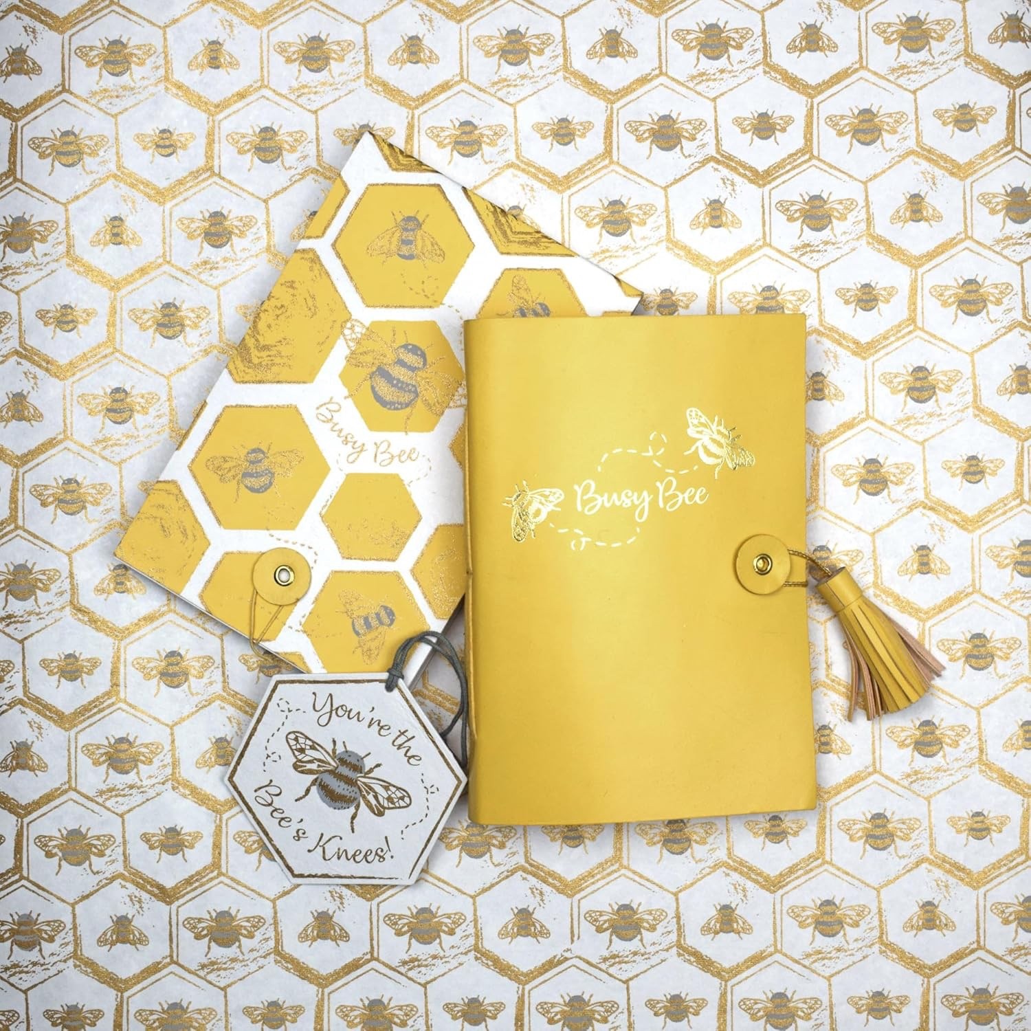 Vivid Wrap Soft Cover Yellow Leather Journal, Medium, Busy Bee