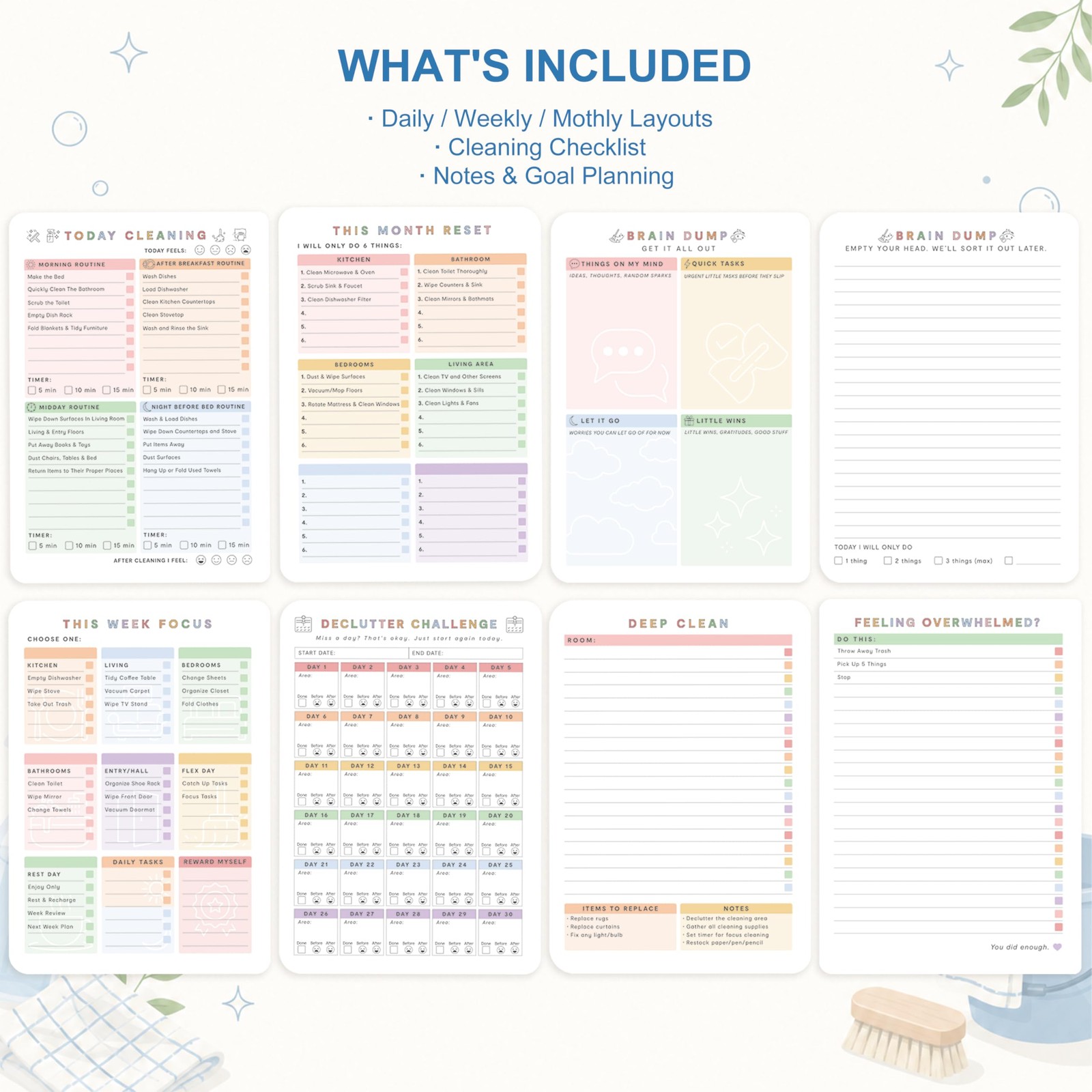 And Se Cleaning Planner, Undated Daily Weekly Monthly Household Chore Organizer