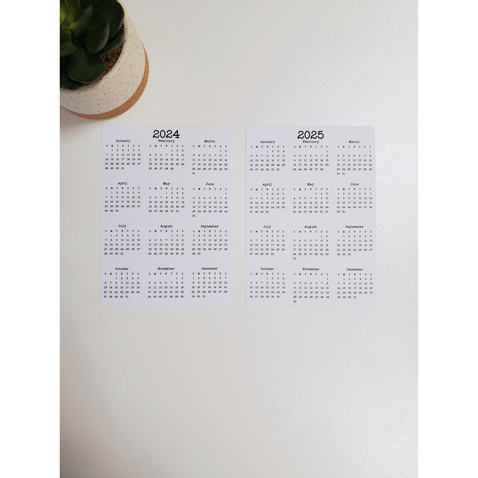 Year At A Glance Cardstock Calendar | NOT A STICKER | White Cardstock | 5″ x 7″