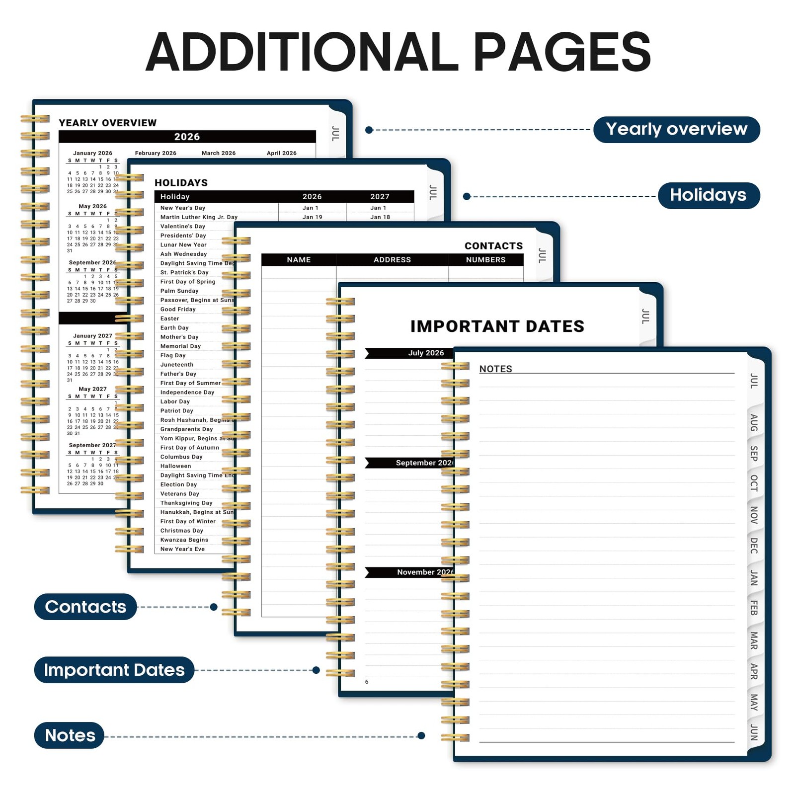 Planner 2026-2027, 8.5″ x 11″ Weekly and Monthly A4(8.5″x11″), F-Navy Blue