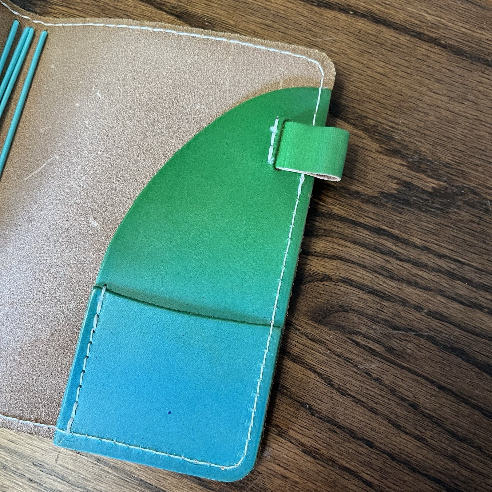 Foxy Fix Ombré Green Leather String Travelers Notebook Journal Cover Pen Holder
