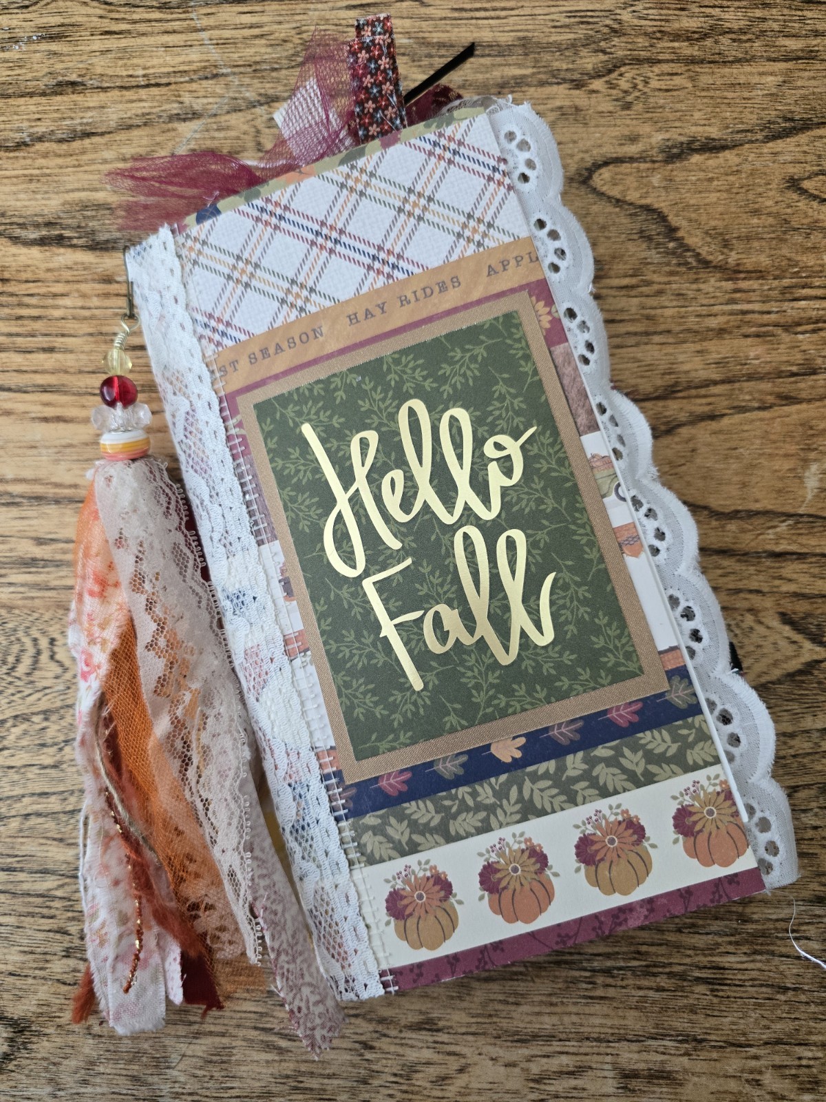 Hello fall handmade junk journal, Mixed Paper Art Journal, Premade Scrapbook