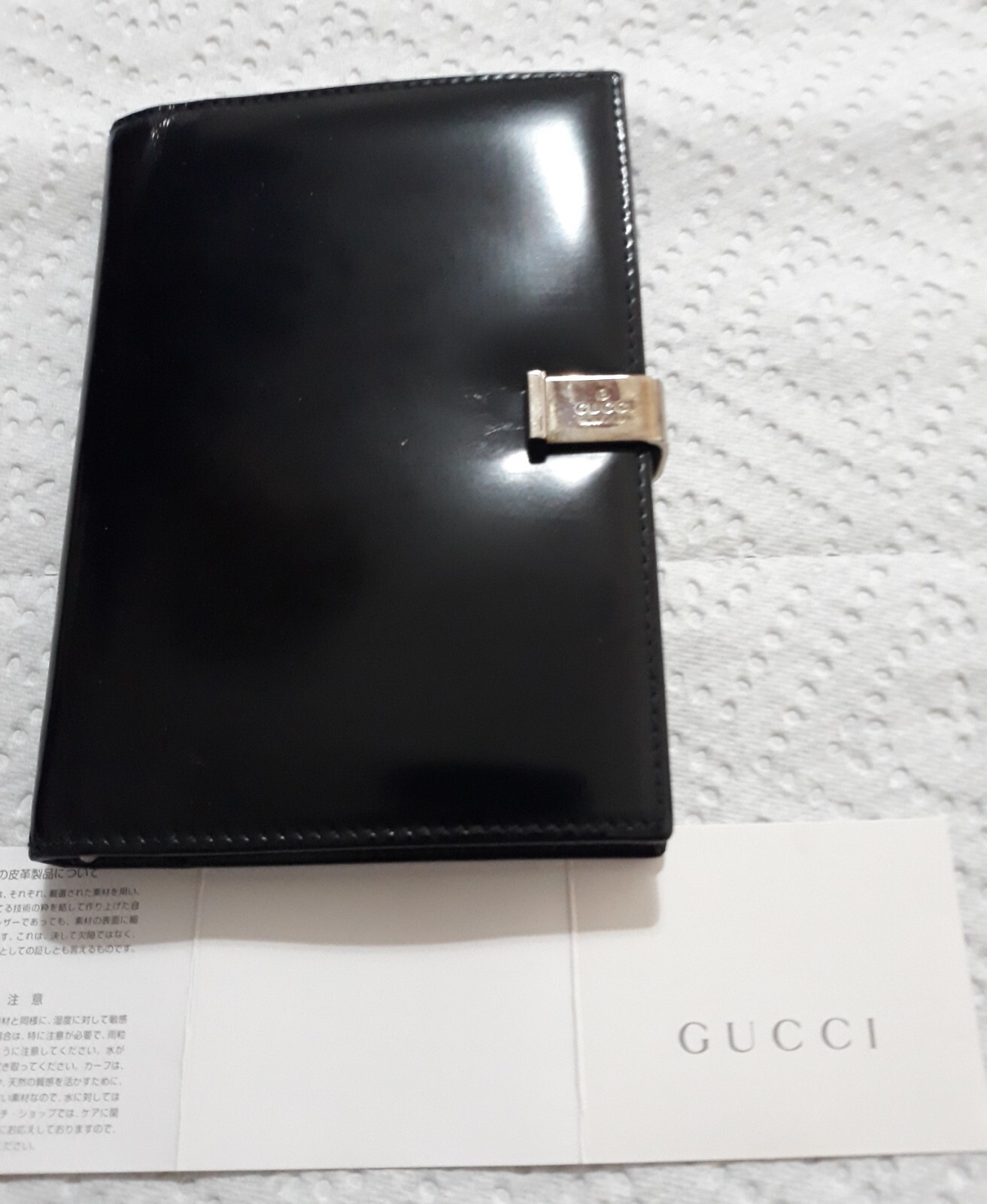 GUCCI VINTAGE LEATHER AGENDA. MADE IN ITALY. W/ORIGINAL FACTORY INFO & PEN.