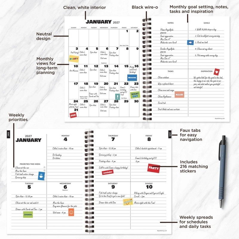 2027 Black Medium Weekly Monthly Planner
