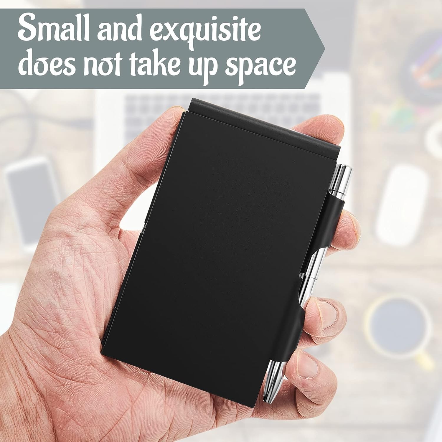 2 Pieces Metal Pocket Notebook with Pen and Refillable Paper, Aluminum Black