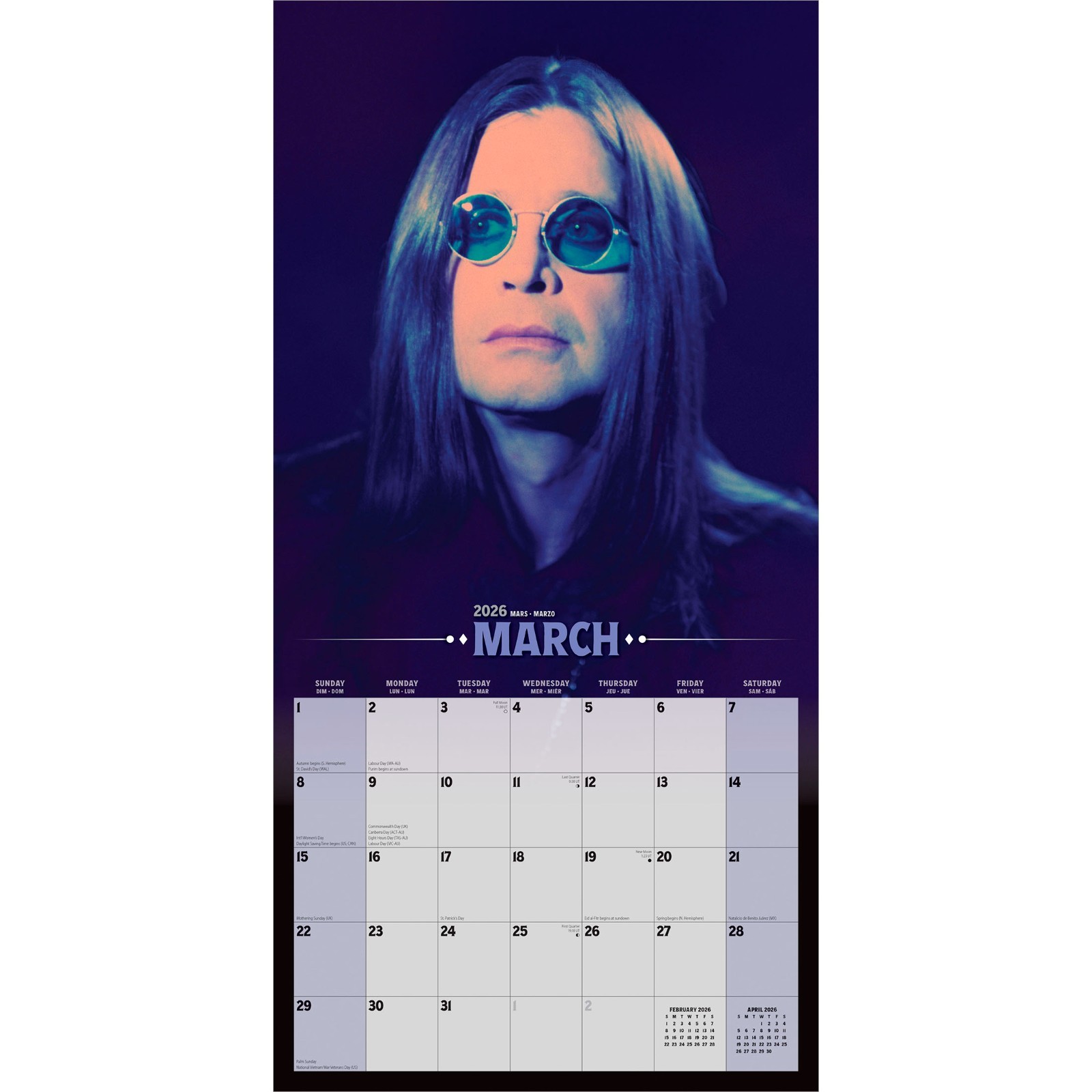 Ozzy Osbourne OFFICIAL | 2026 12×24″ (Hanging) Monthly Square Wall Calendar