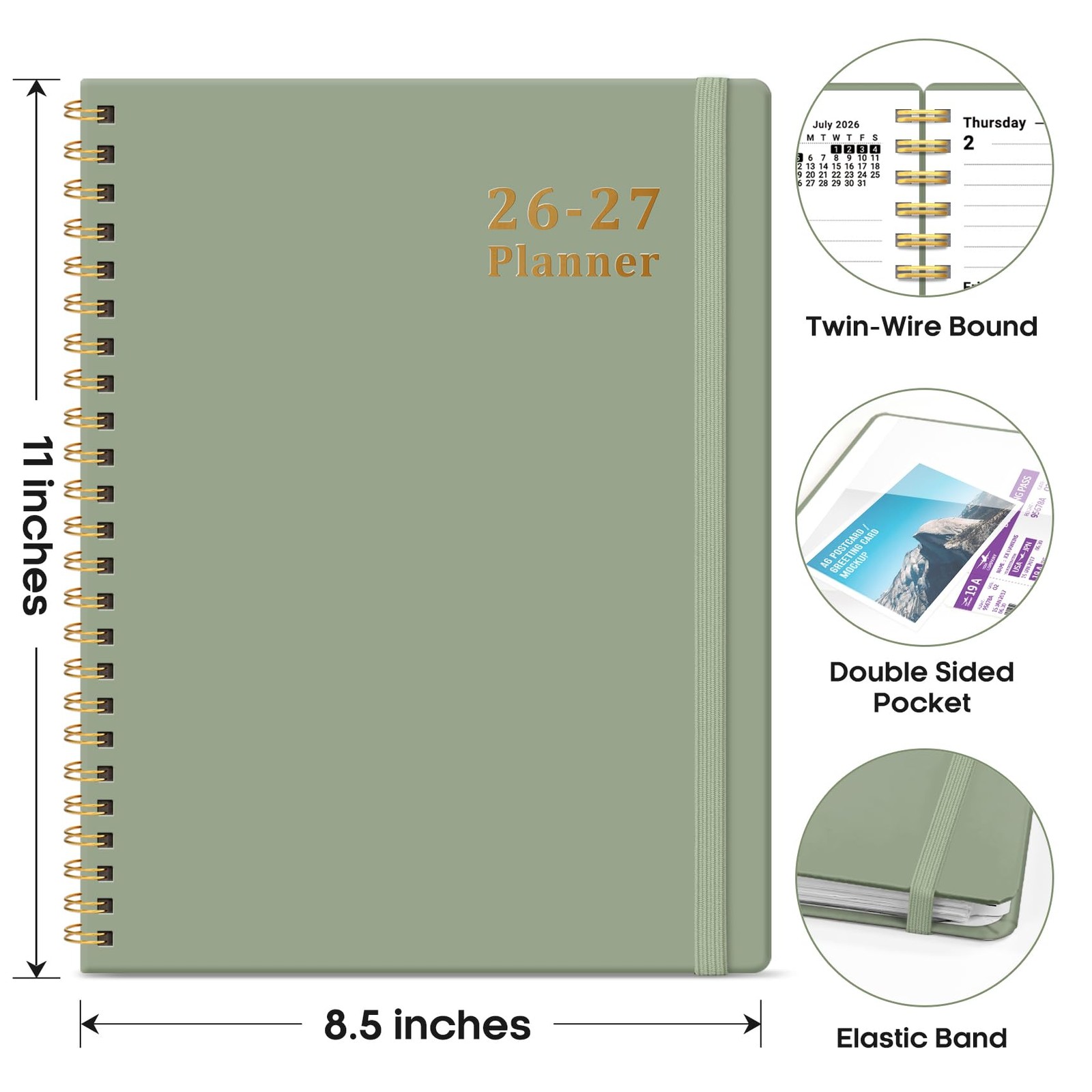 Planner 2026-2027, 8.5″ x 11″ Weekly and Monthly A4(8.5″x11″), A-Green
