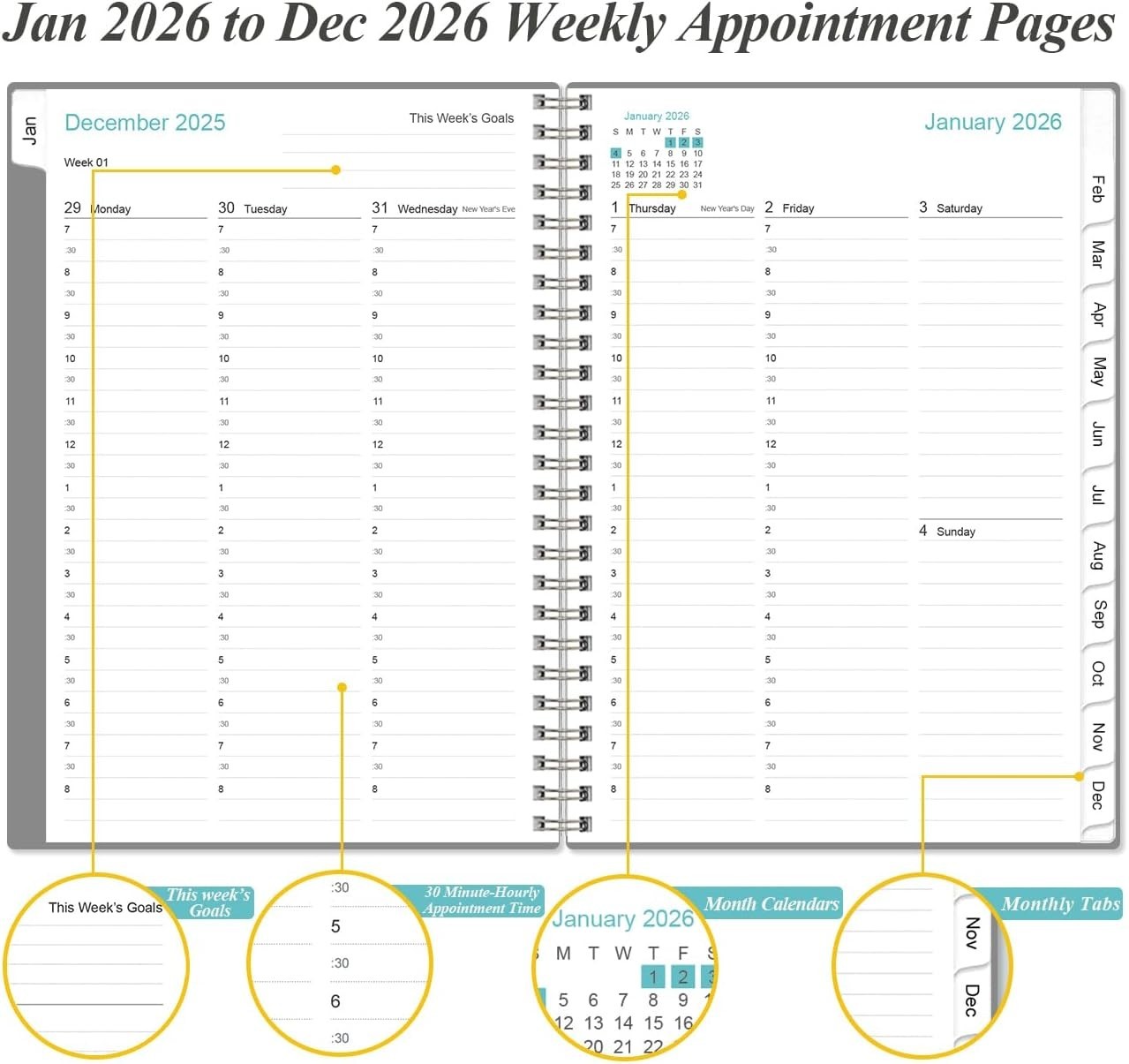 2026 Planner with Hourly Scheduling & Inner Pocket for Effortless Organization