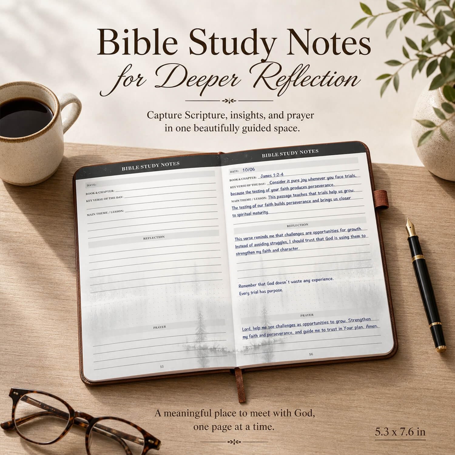 Christian Bible Journal for Men & Women – 5.3×7.6 inches, Antique Brown