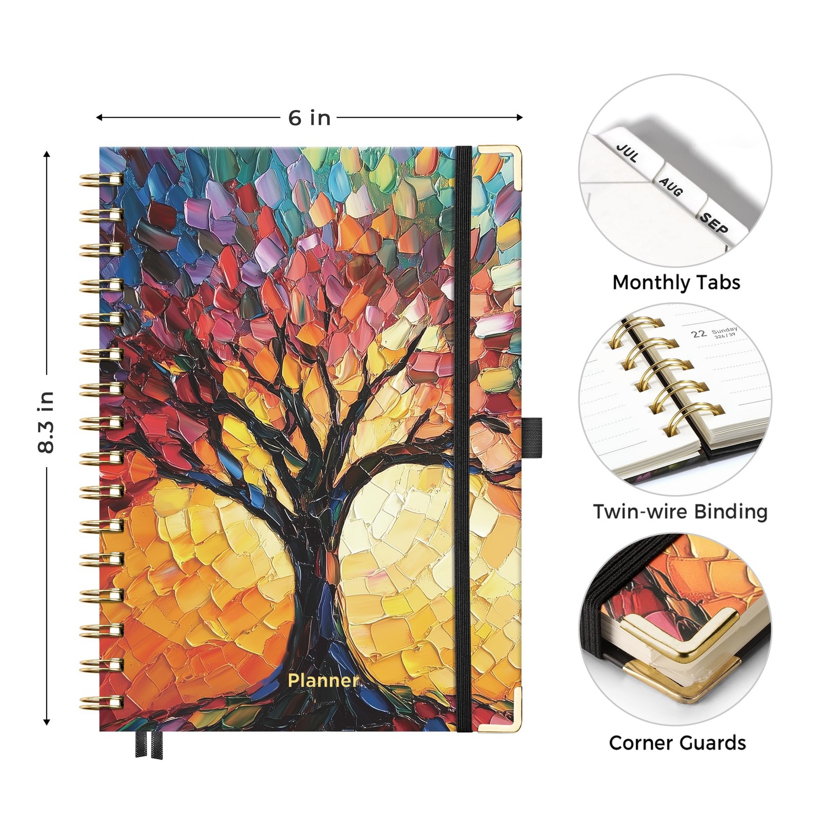 AHGXG Academic Planner 2026-2027, July 2026 – 5.7″ x 8.3″, Colourful Tree
