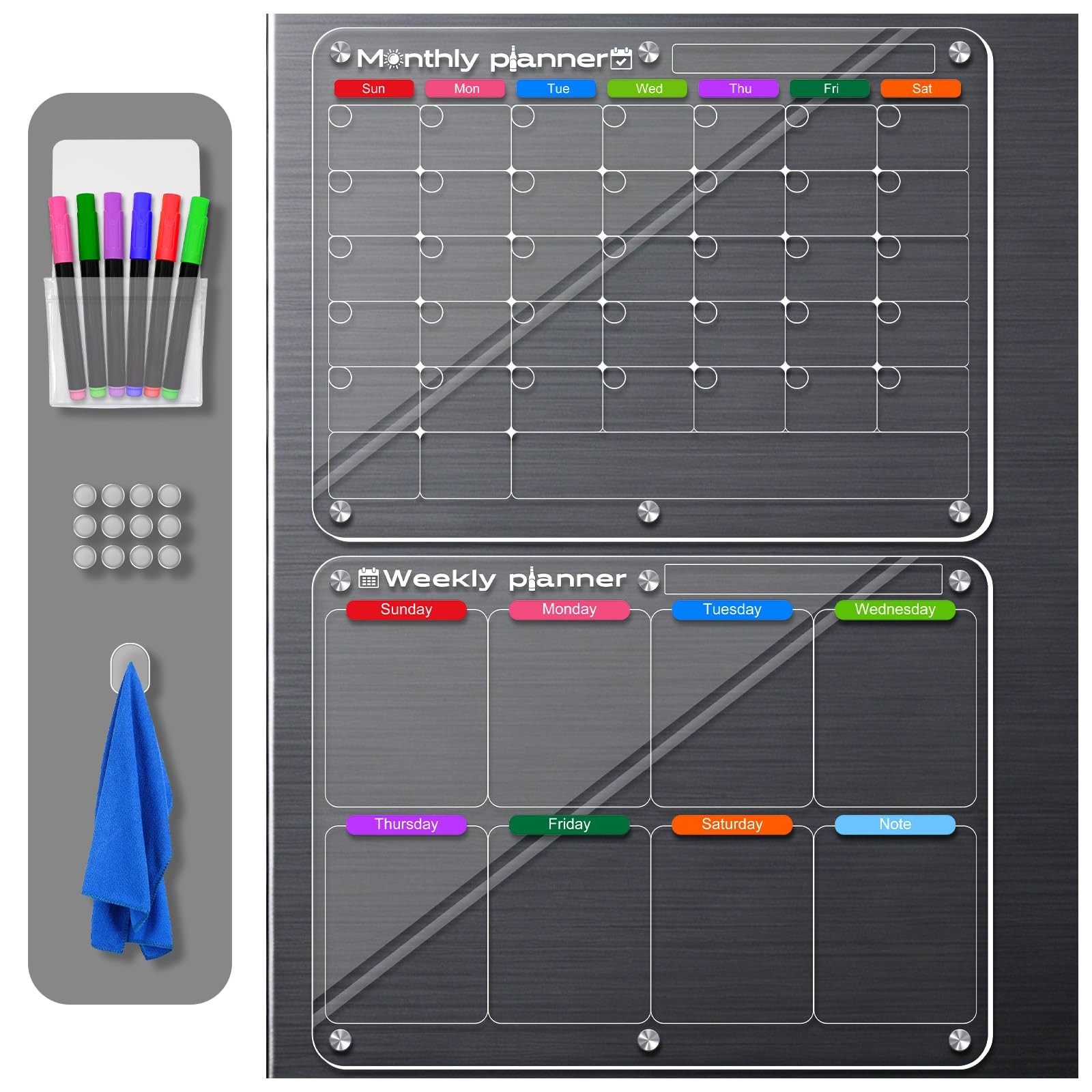 Acrylic Magnetic Dry Erase Calendar Board for 11.8inches × 15.7inches, Clear