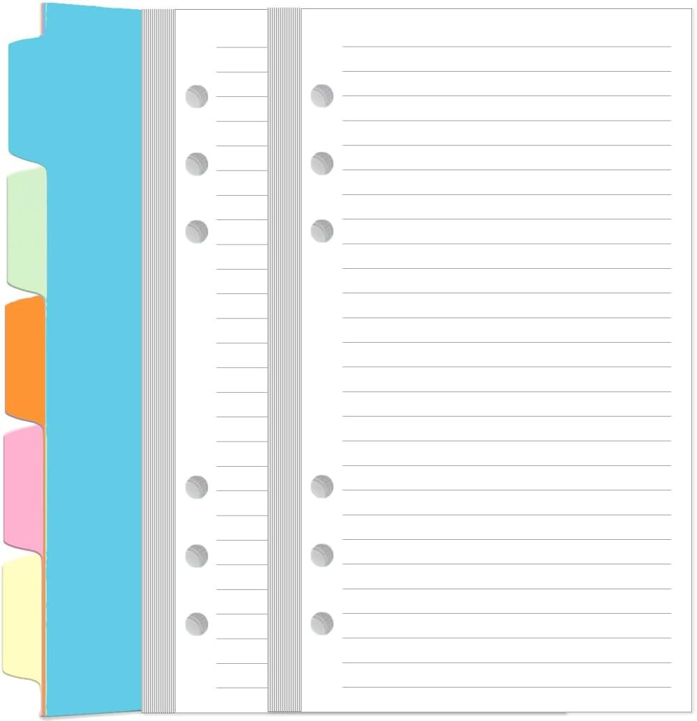 A5 Refill Paper – 6 Hole Planner Inserts for A5 Binder, 200 Pages 6 Ring Loose L