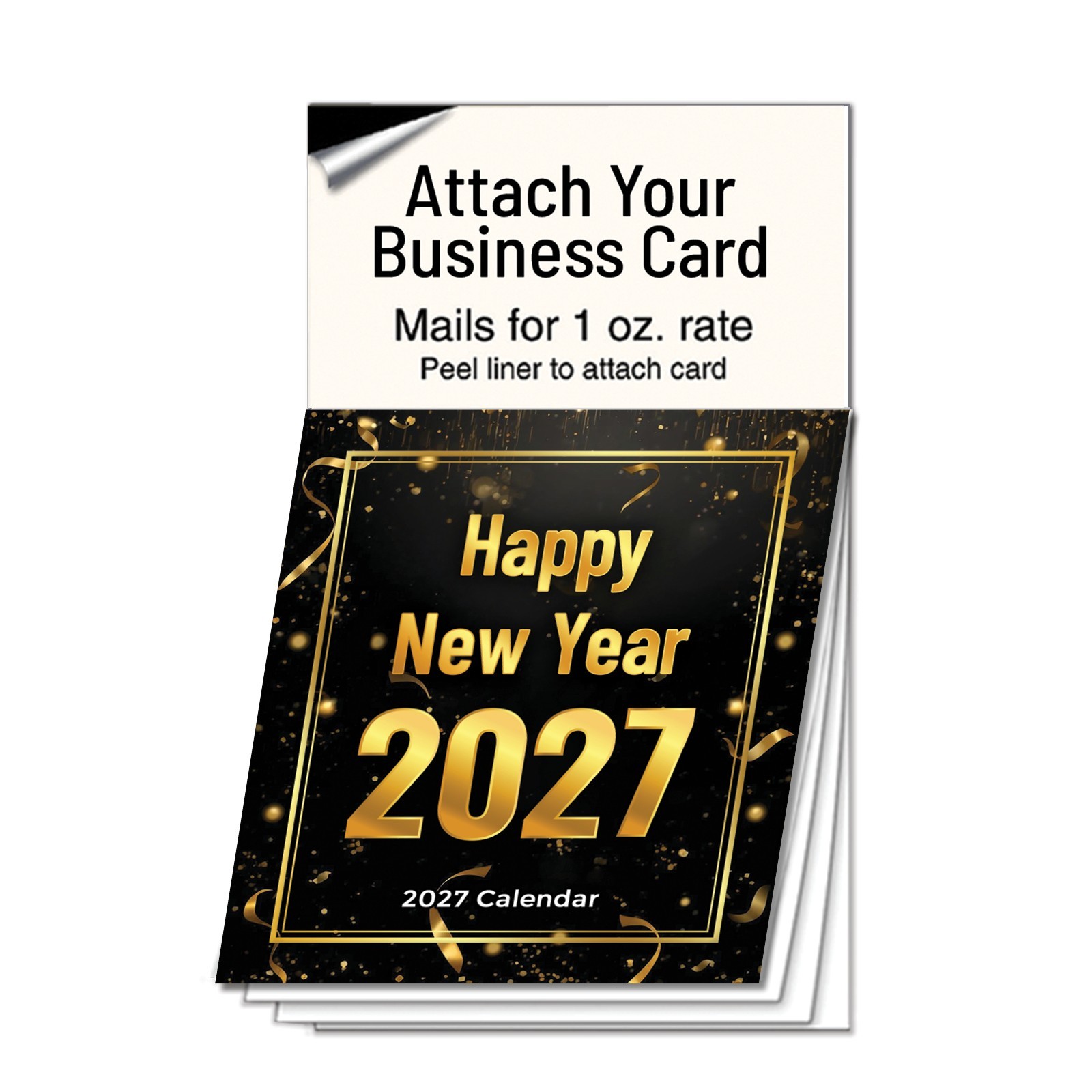 2027 Happy New Year Magnetic Calendar Black Gold Confetti Realtor Promo RC612