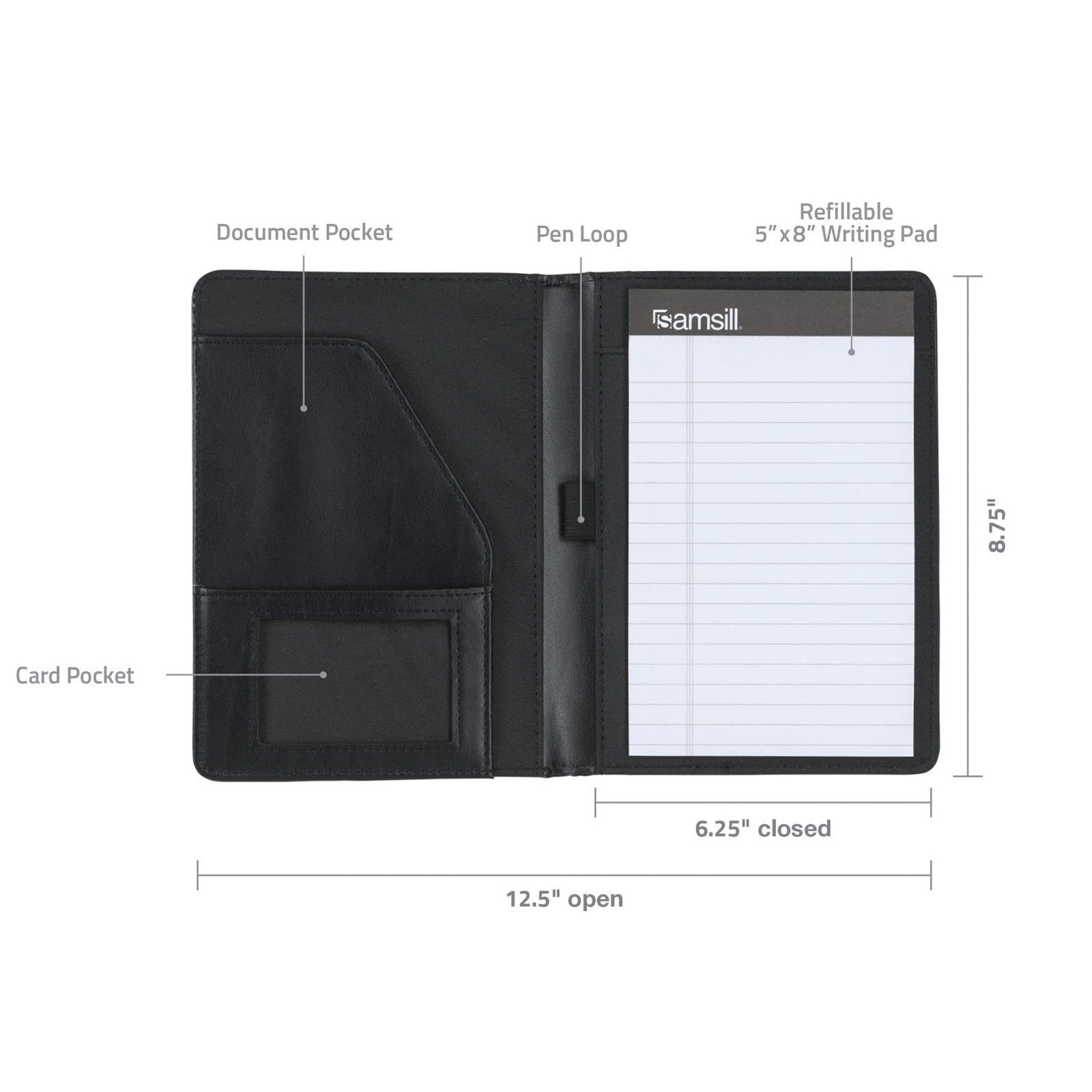 Contrast Stitch Faux-Leather Portfolio, Mini Size Business Interview Professi…