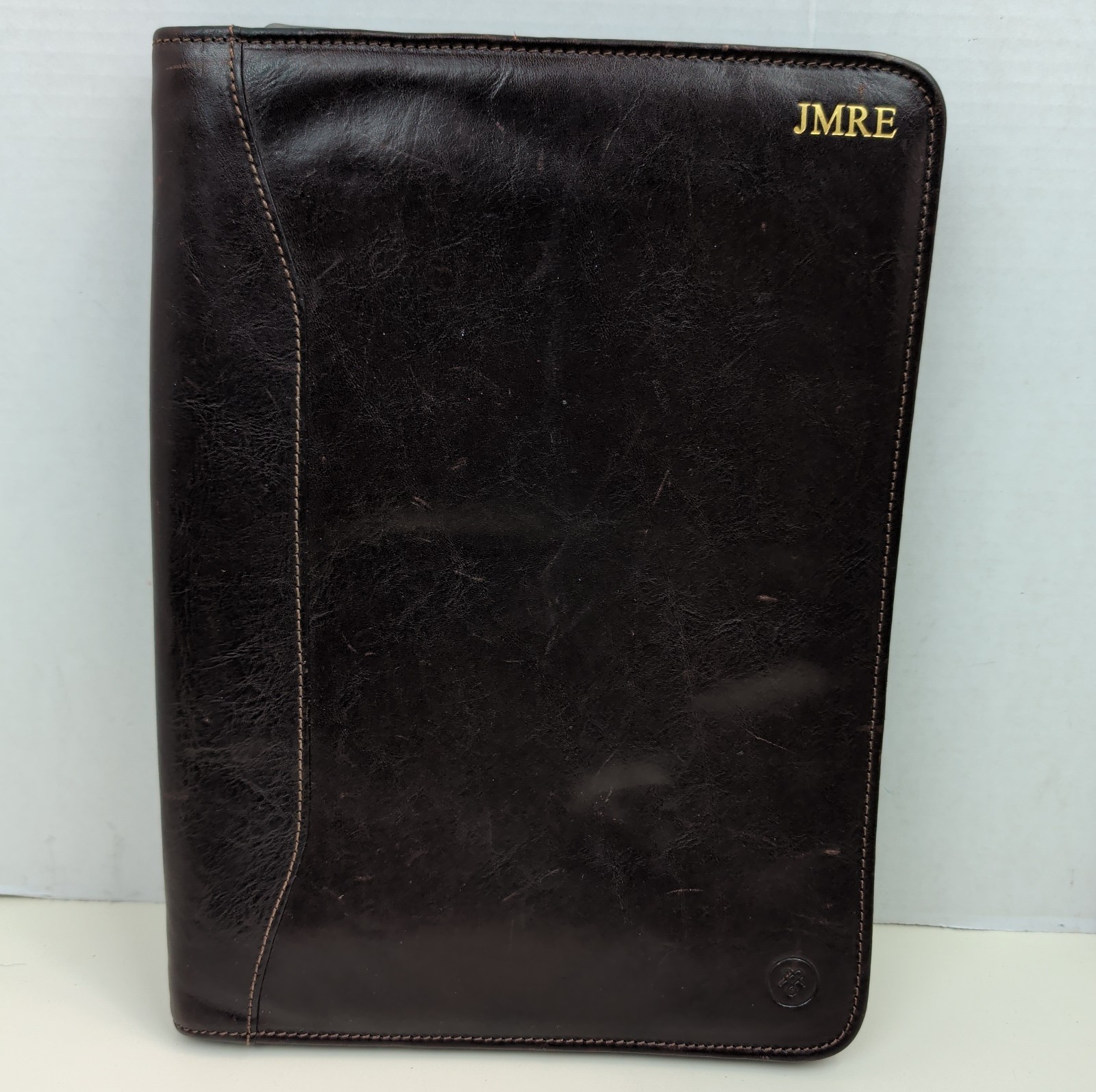 Maxwell Scott Italian Leather Zip Portfolio Padfolio Organizer Folio Brown