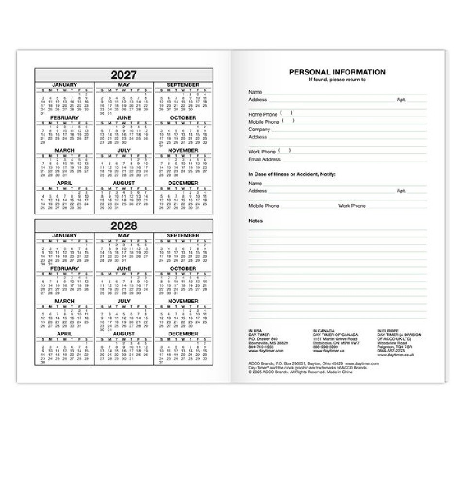 Day-Timer 2027-2028, 20-Mth Advance Planner Refill, Compact, 3″ x 5″