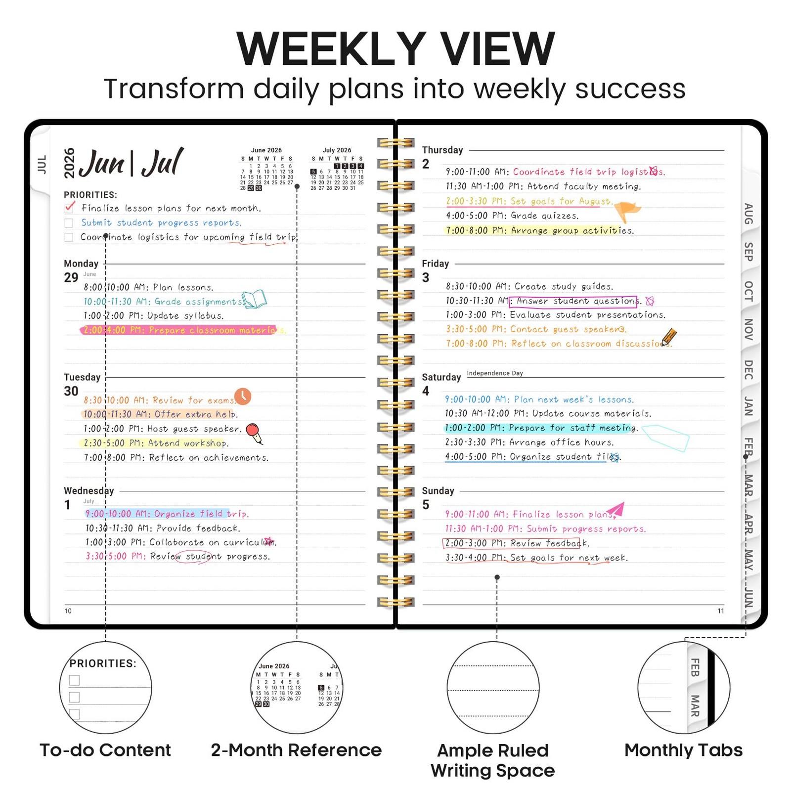Academic Planner 2026-2027, Weekly and Monthly (6.4″x8.5″) A5, A.Black