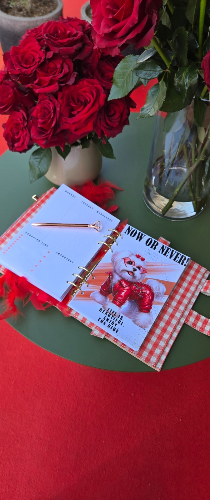 Red Leather notebook cover A5. Red leather weekly planner just 1 in the world