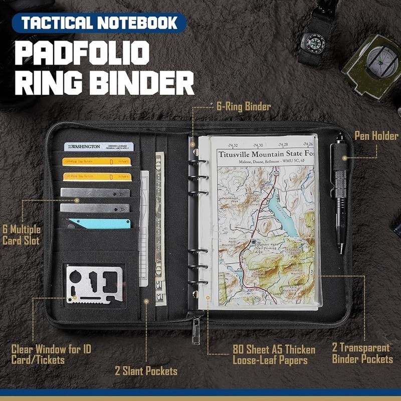 Refillable 6-Ring Binder Notebook Military Grade Portable Organizer W/ Zipper US