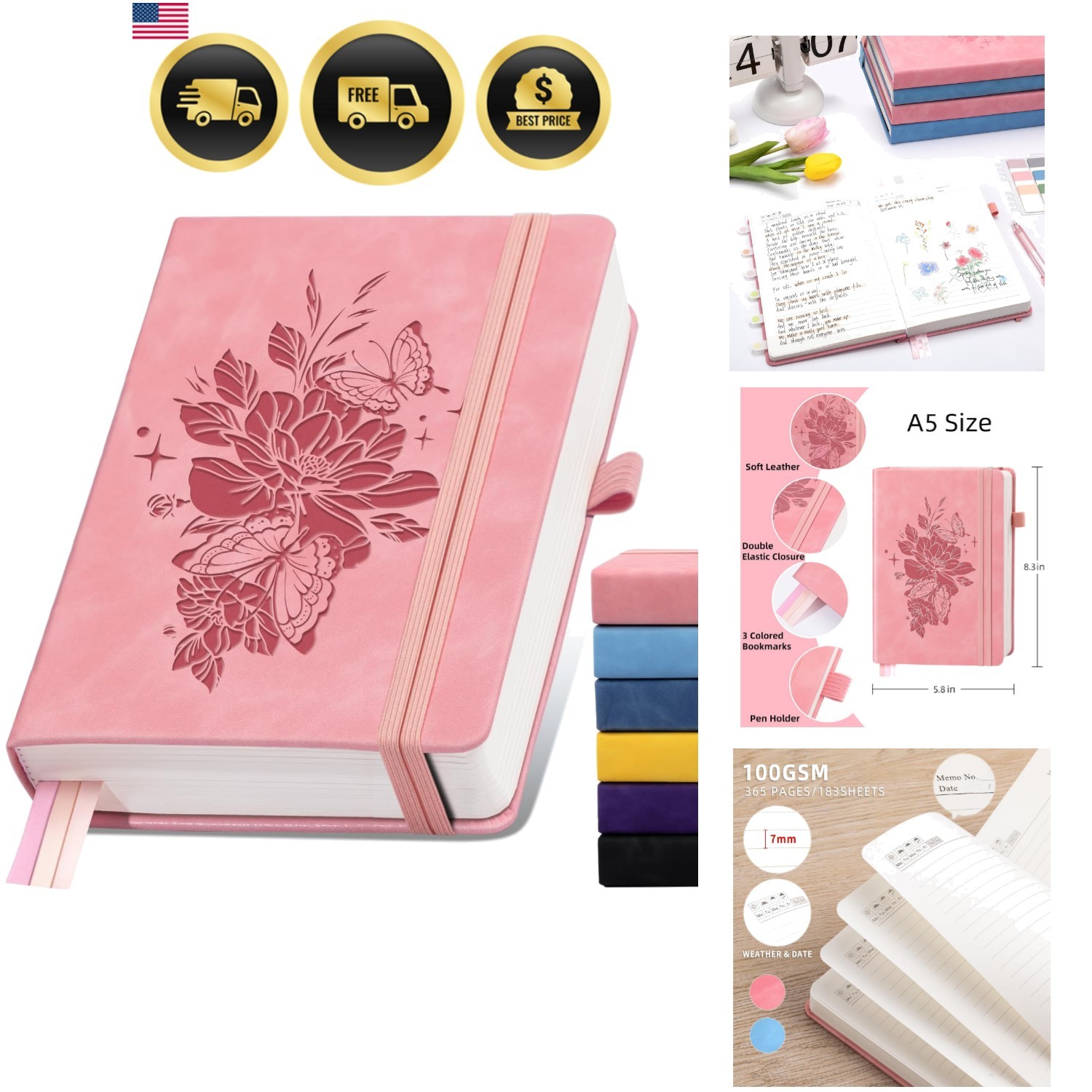 Lined Journal Notebook 365 Pages, A5 Leather Journals for Writing Women & Men…