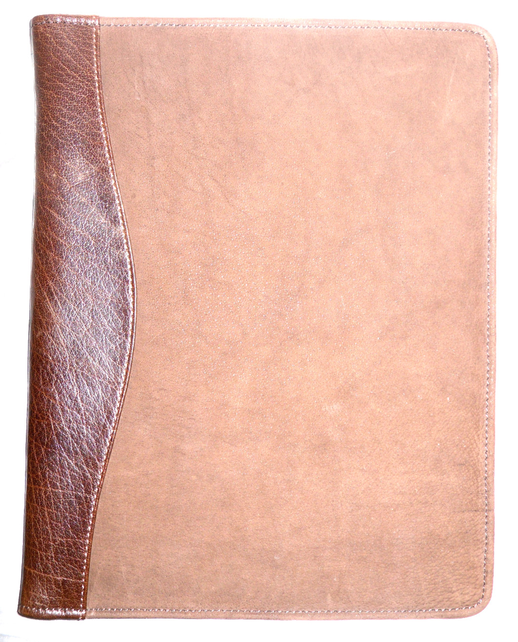 BROWN SUEDE AND TEXTURED LEATHER OVERLAND 9 X 12 FOLDER (FOR DOCUMENTS,PENS,…)