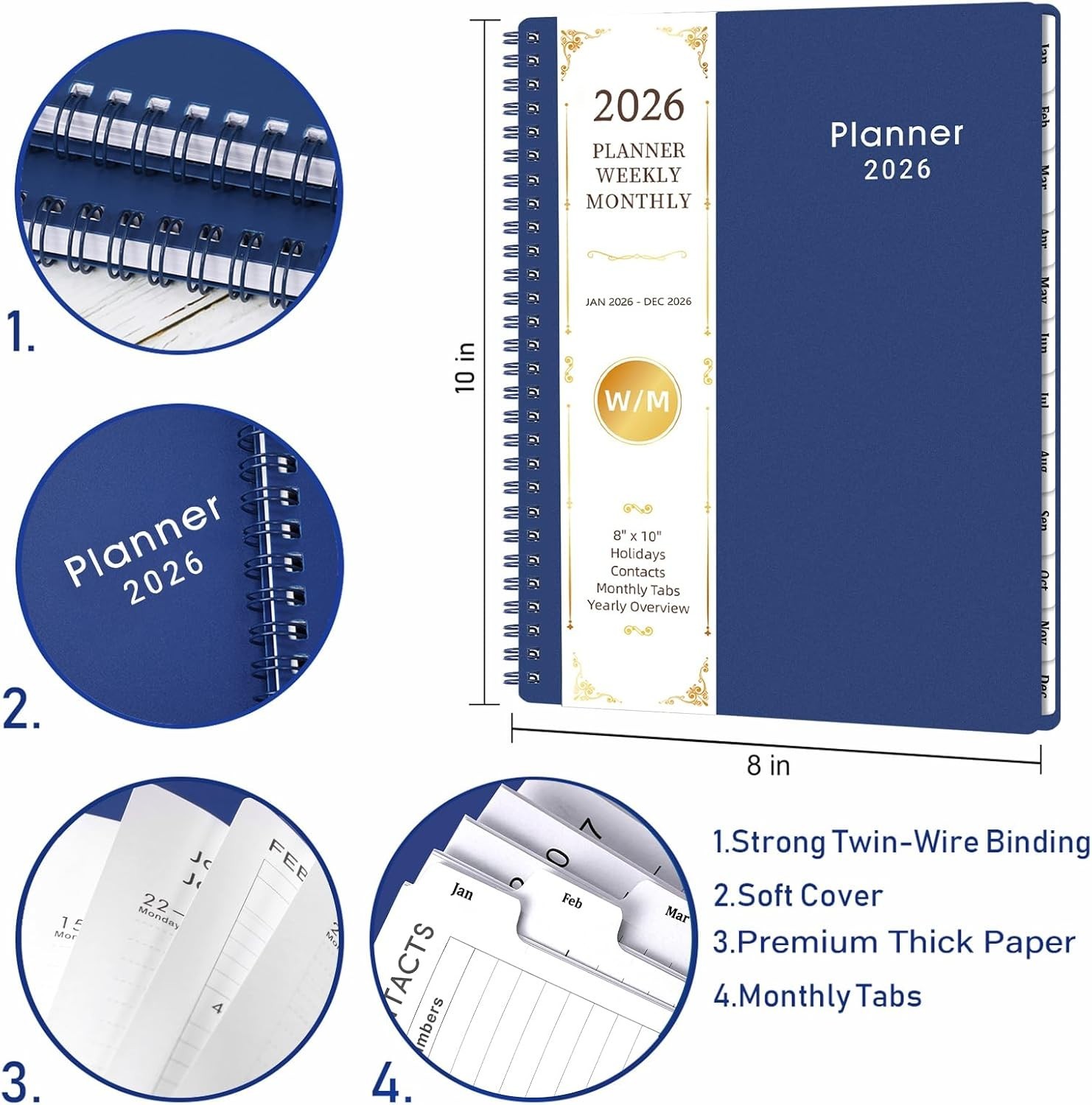 Elegant 2026 Calendar Planner – 8” x 10”, Twin-Wire Binding & Flexible Cover