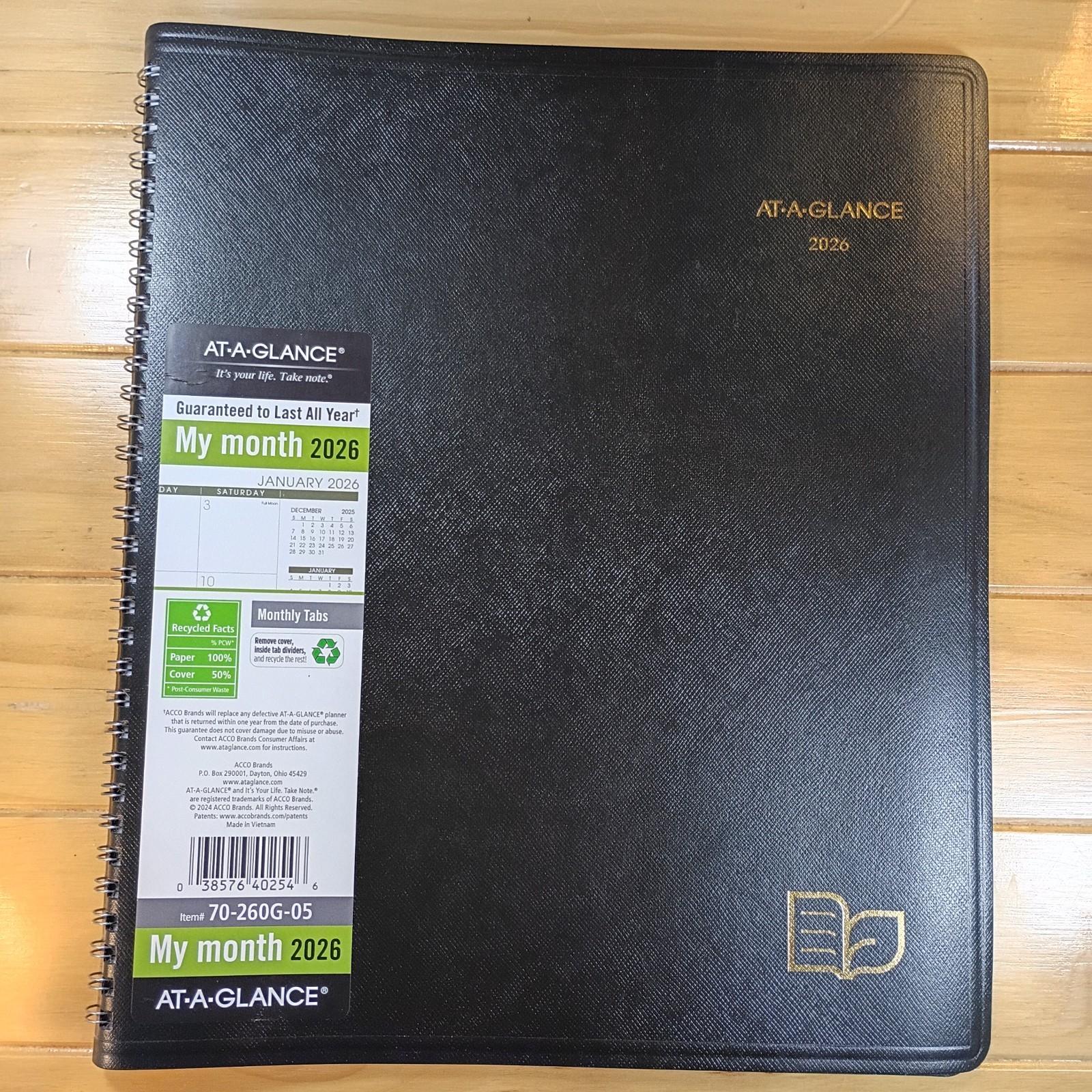 AT-A-GLANCE 2026 Planner My Month Large Black Recycled, item #70260G-05 New.