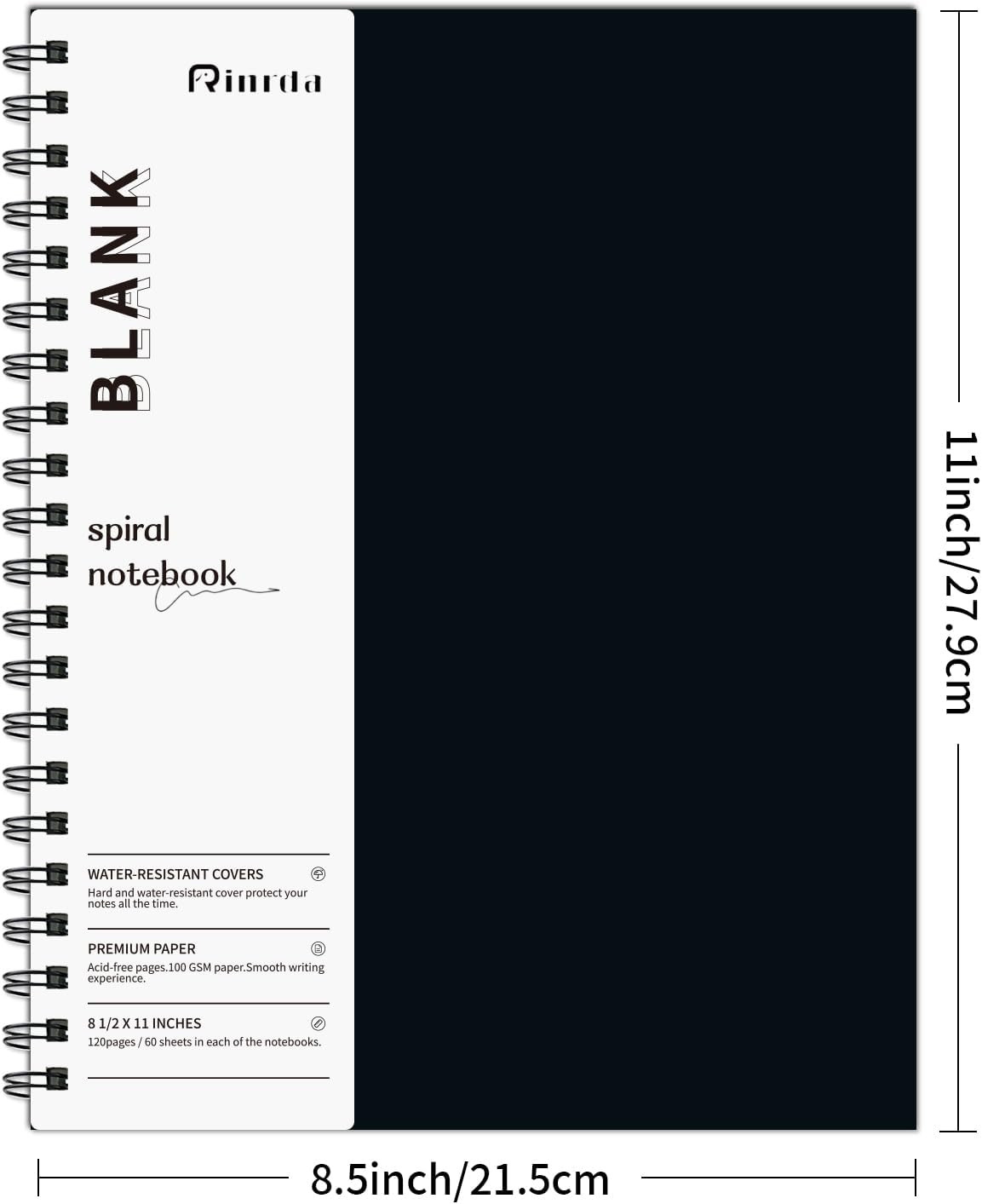 Blank Spiral Notebook 8.5″ X 11″-4 Pack Unlined Spiral Notebook Blank Journal A4