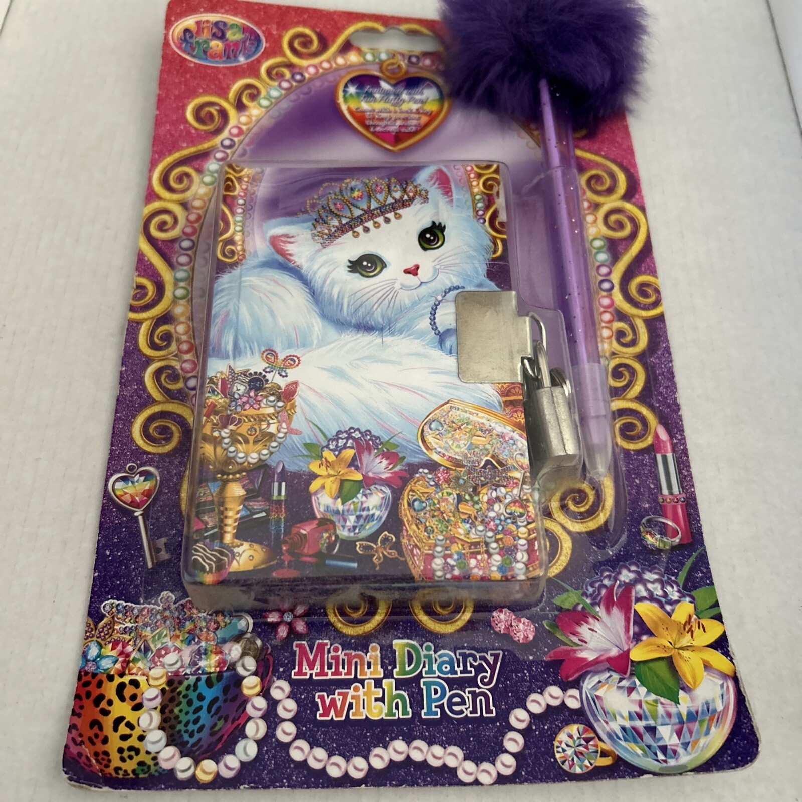 Lisa Frank Diary with Lock Key Fluffy Pen 150 Sheets 2.8” X 4.25”