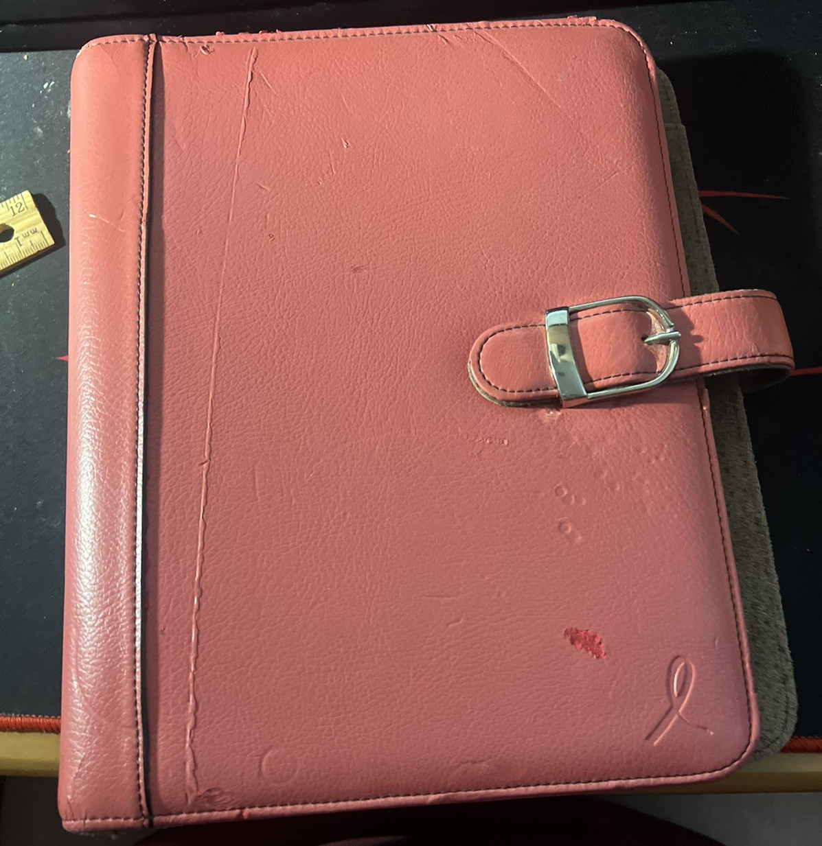 Pink Leather Day Planner Personal Desk Size Organizer Notebook 8×9.5 Inch