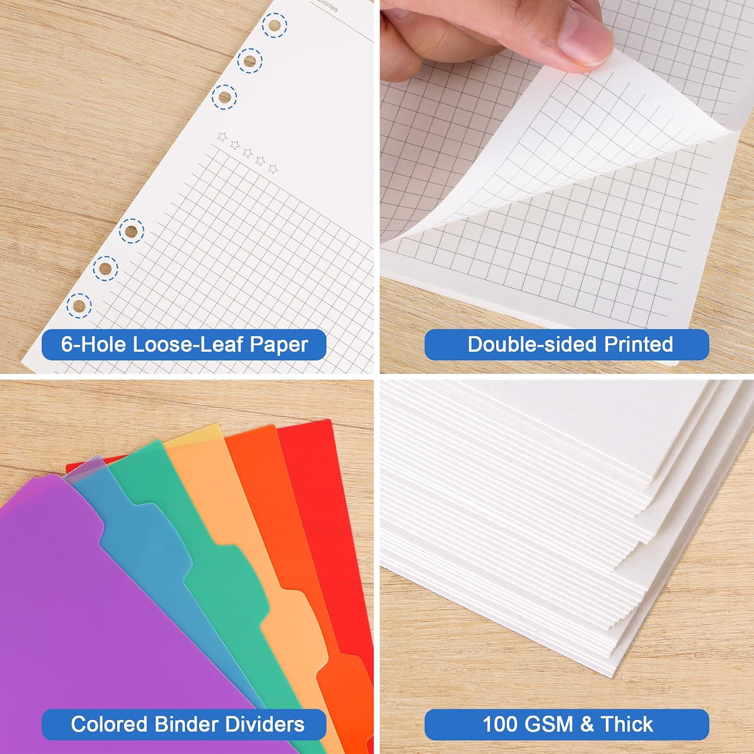 A5 Refill Paper Planner Inserts for A5 6-Ring Binder, 135 Sheets 6-Hole Note Rec