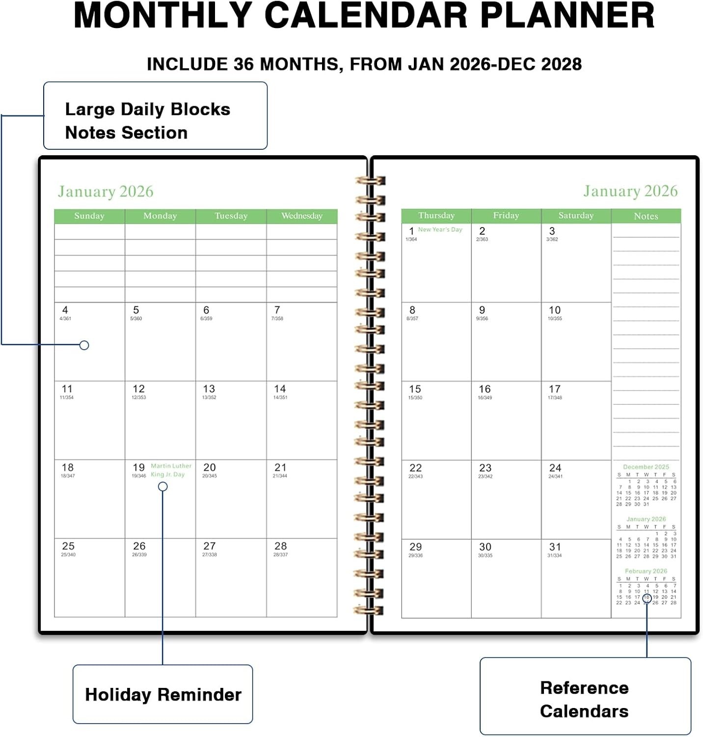 Monthly Planner 2026-2028, 3 Year 5.7” X 8.5”, Black(JAN2026-DEC2028)