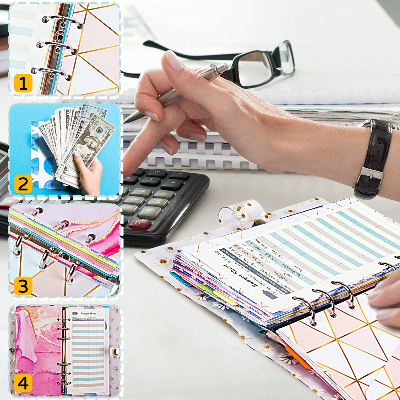 Cash Envelope for Budgeting, 24 Pcs Assorted Colors A6 6-Ring Budget Binder E…