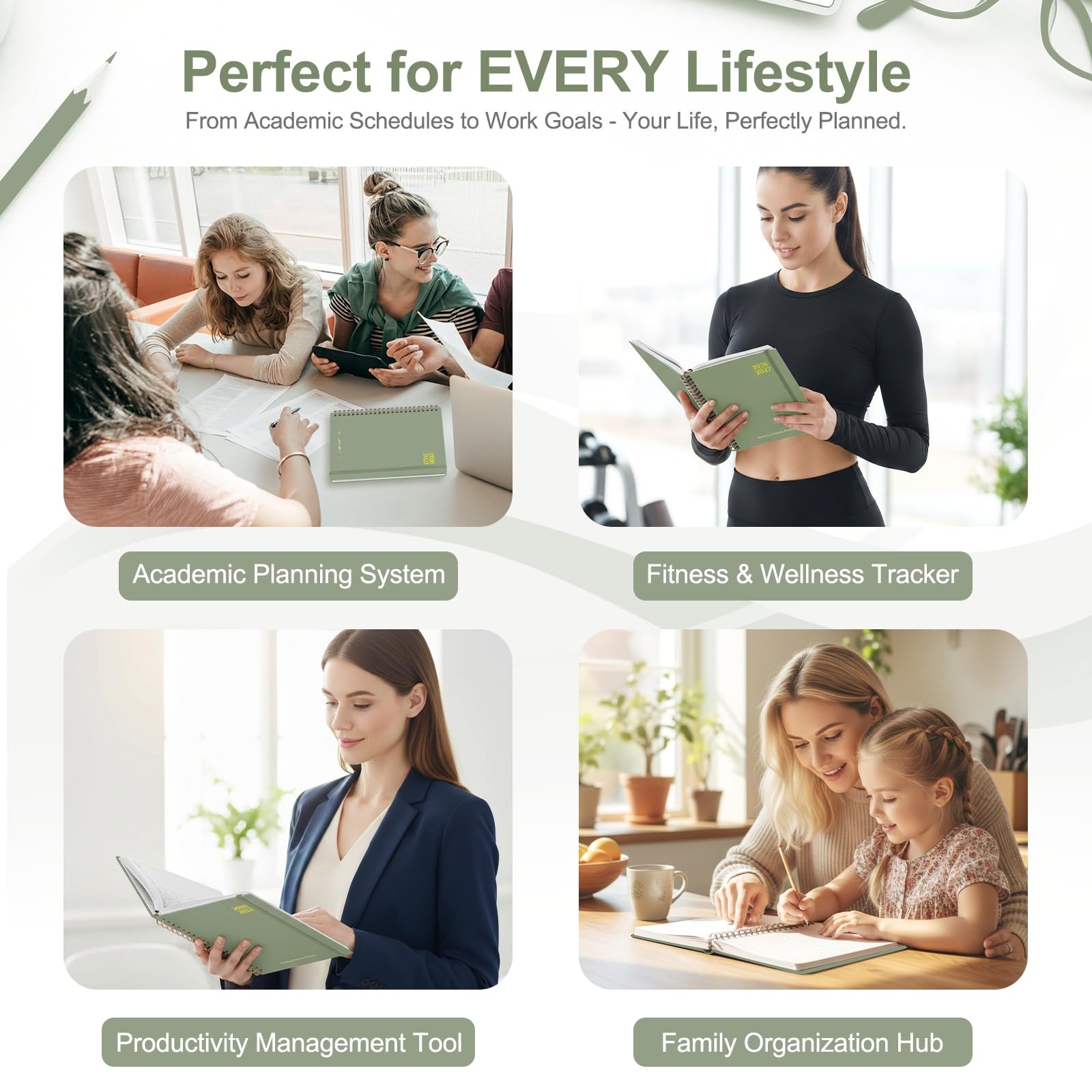 Planner 2026-2027, Weekly and 6.3″x8.5″(Jul 2026-Jun 2027), 2607-B-Green