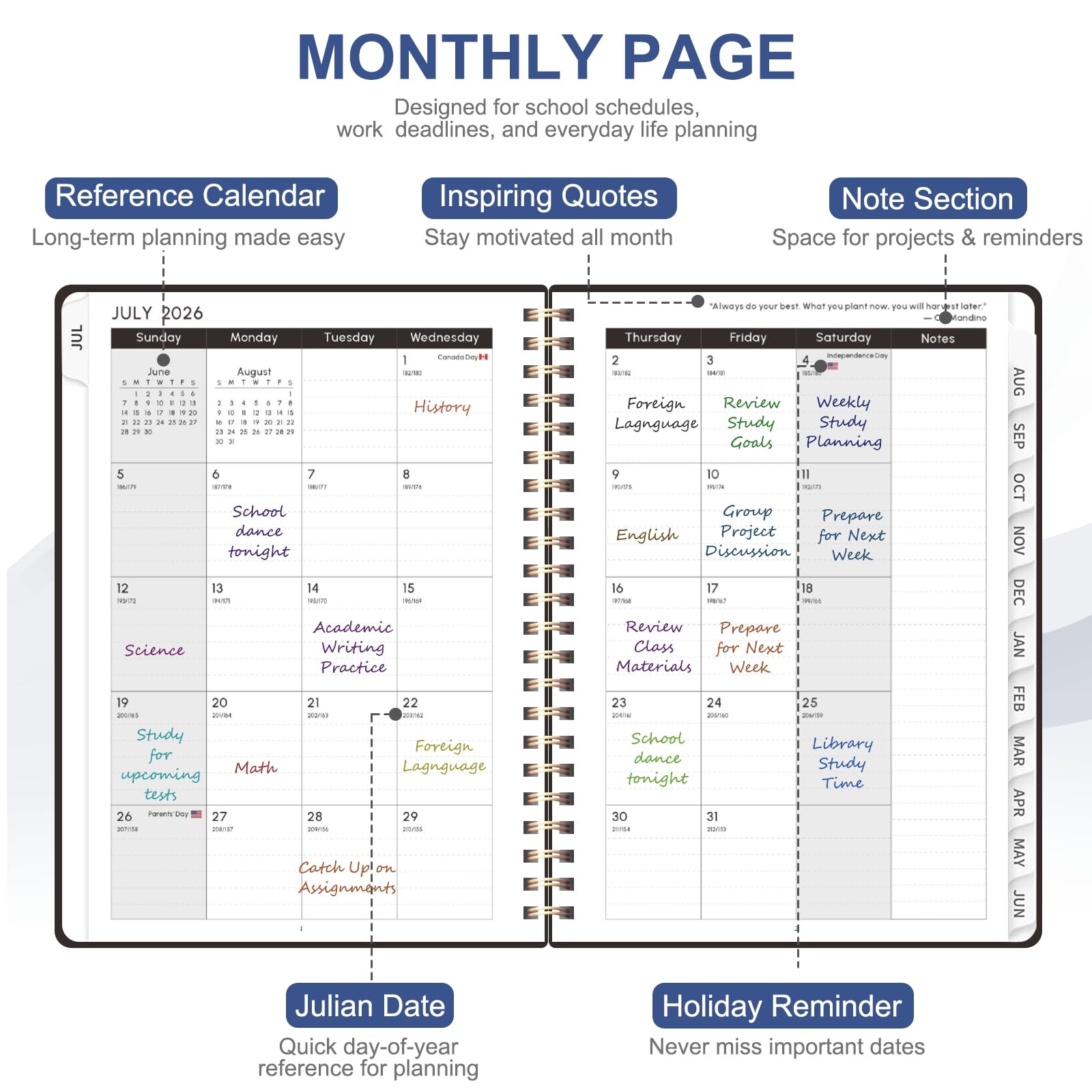Planner 2026-2027, Weekly and 6.3″x8.5″(Jul 2026-Jun 2027), 2607-C-Black