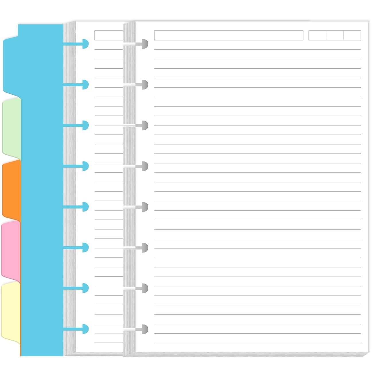 Junior Size Lined Paper Refills 100 Sheets 8-Disc 5 Dividers 5.8×8.5 Inch