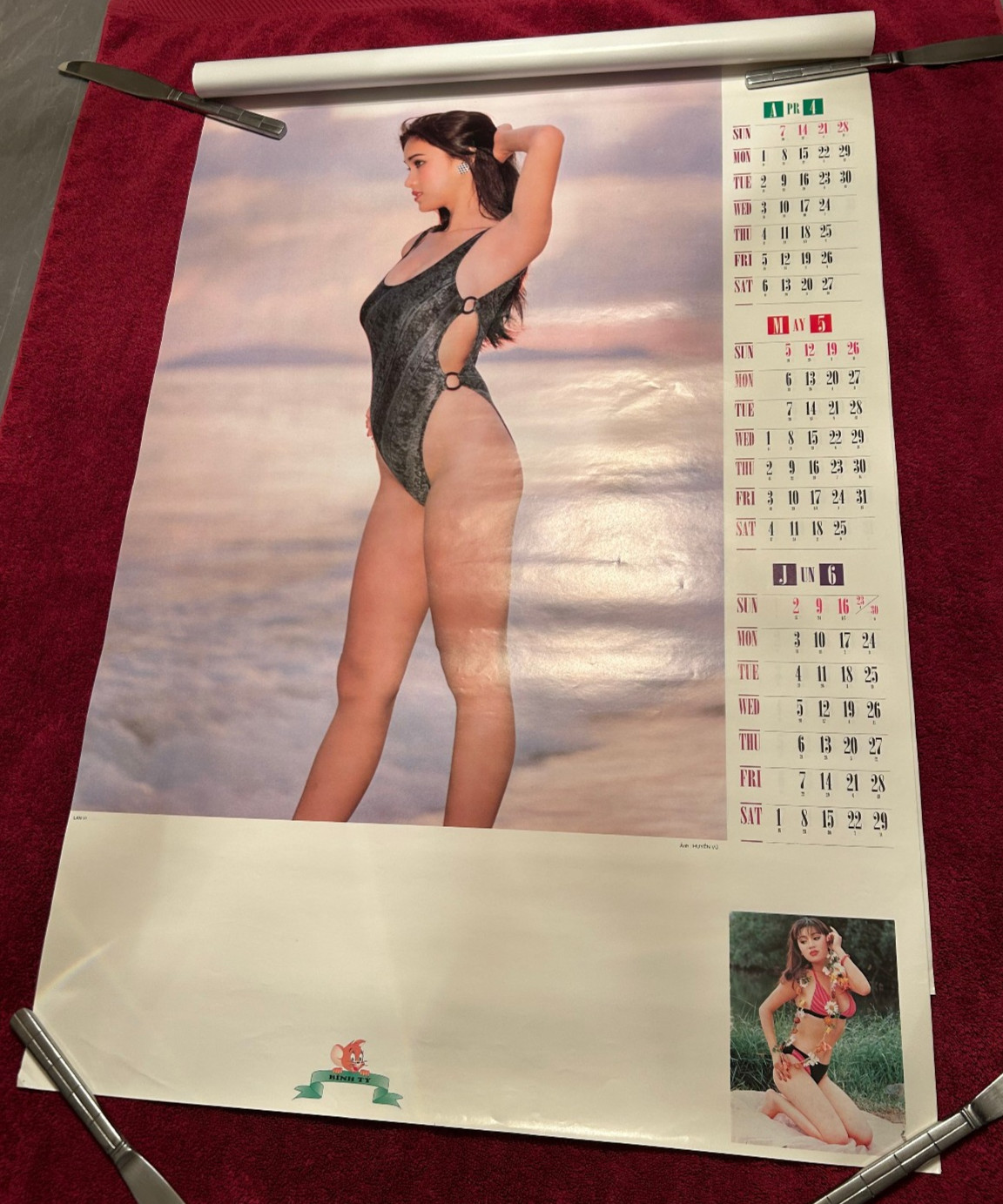 Vintage 1996 Vietnamese Swimsuit Model Pin-Up Wall Calendar Binh Ty Asian Retro