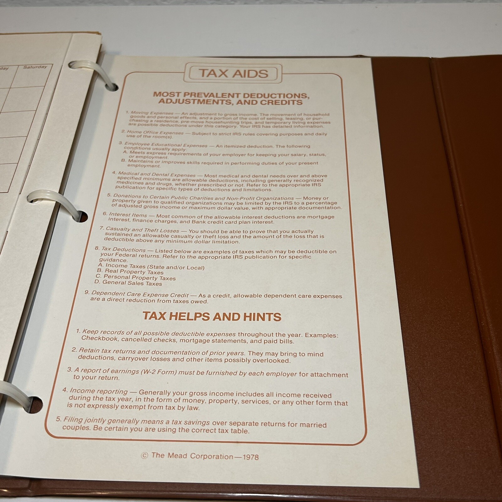 Vintage Mead 1978 Trifold Home Budget Bill Planner Record Binder W/ Inserts 8×11