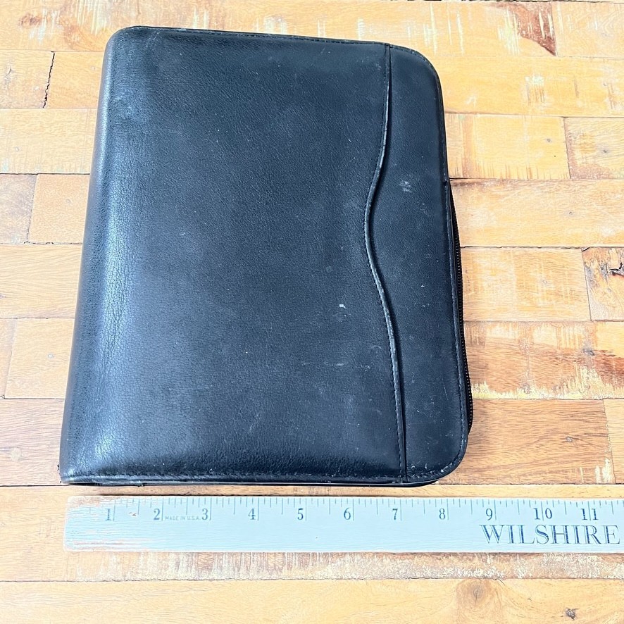 Black Genuine Leather Day-Timer Organizer 7-Ring Binder 10.5″ Zip Around Closure