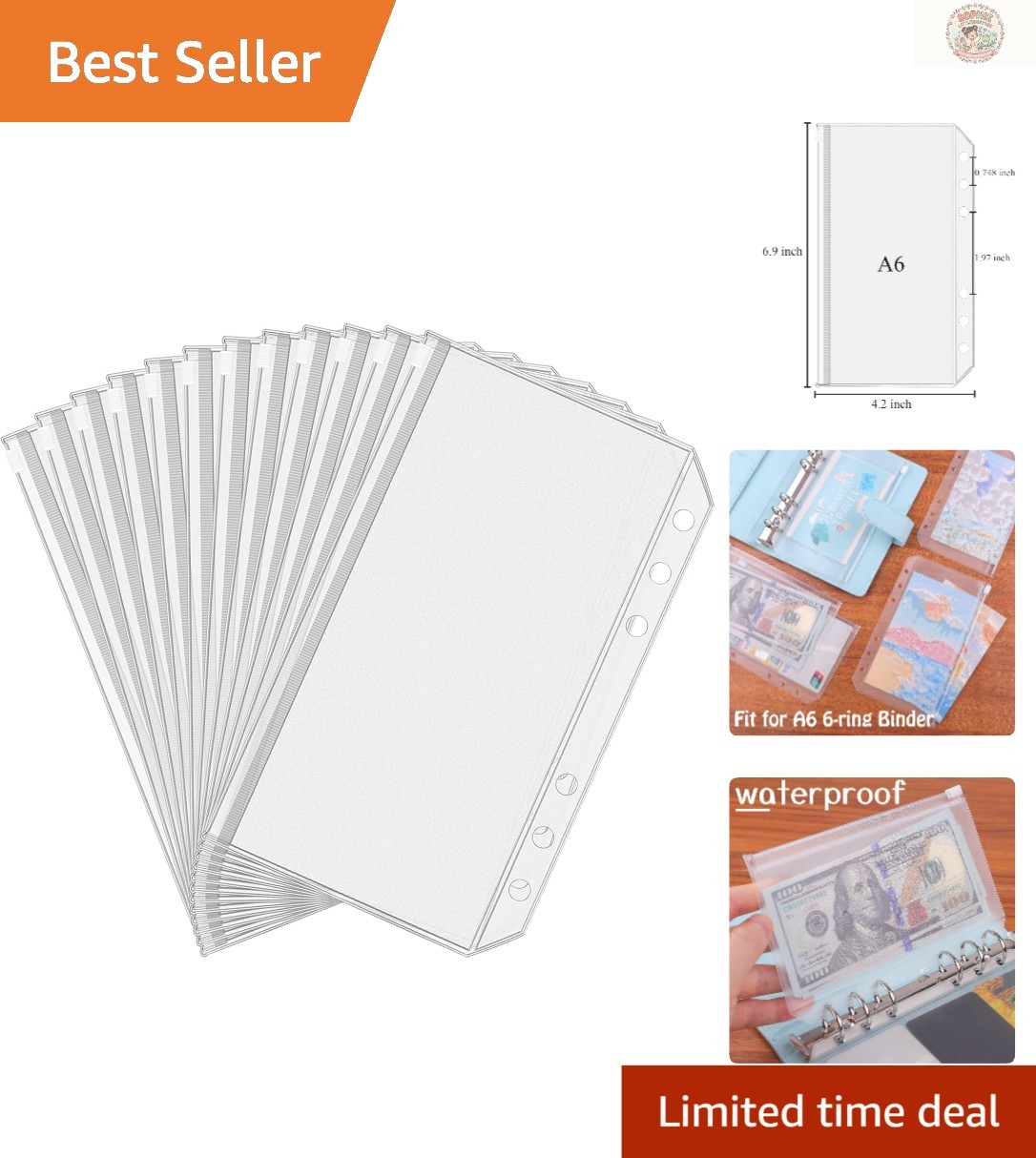12-Pack A6 Waterproof PVC Binder Pockets with Zipper for Organizing Budgets