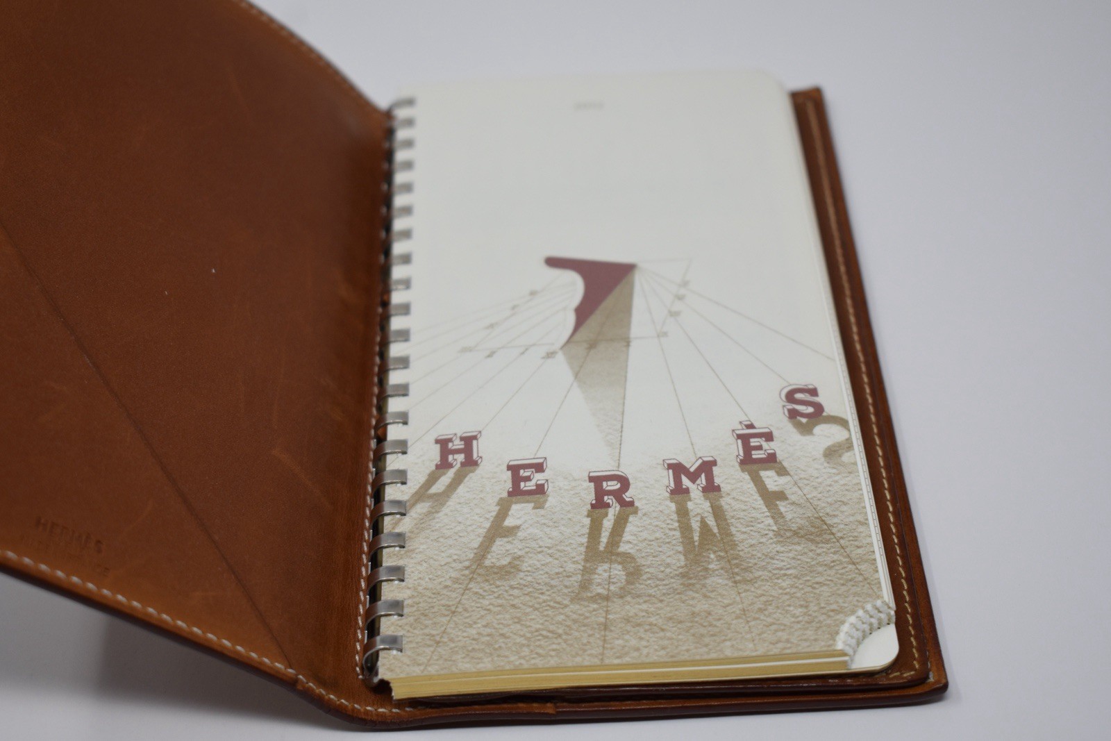 Hermes Vintage Tan/Brown Leather 7 Slot Bifold Notebook/Agenda/Wallet/Holder