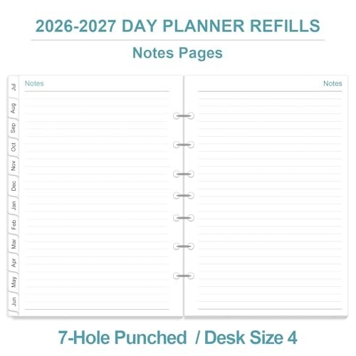 2026-2027 Daily Monthly Planner Refills 1 Page Per Day 7-Hole Punched
