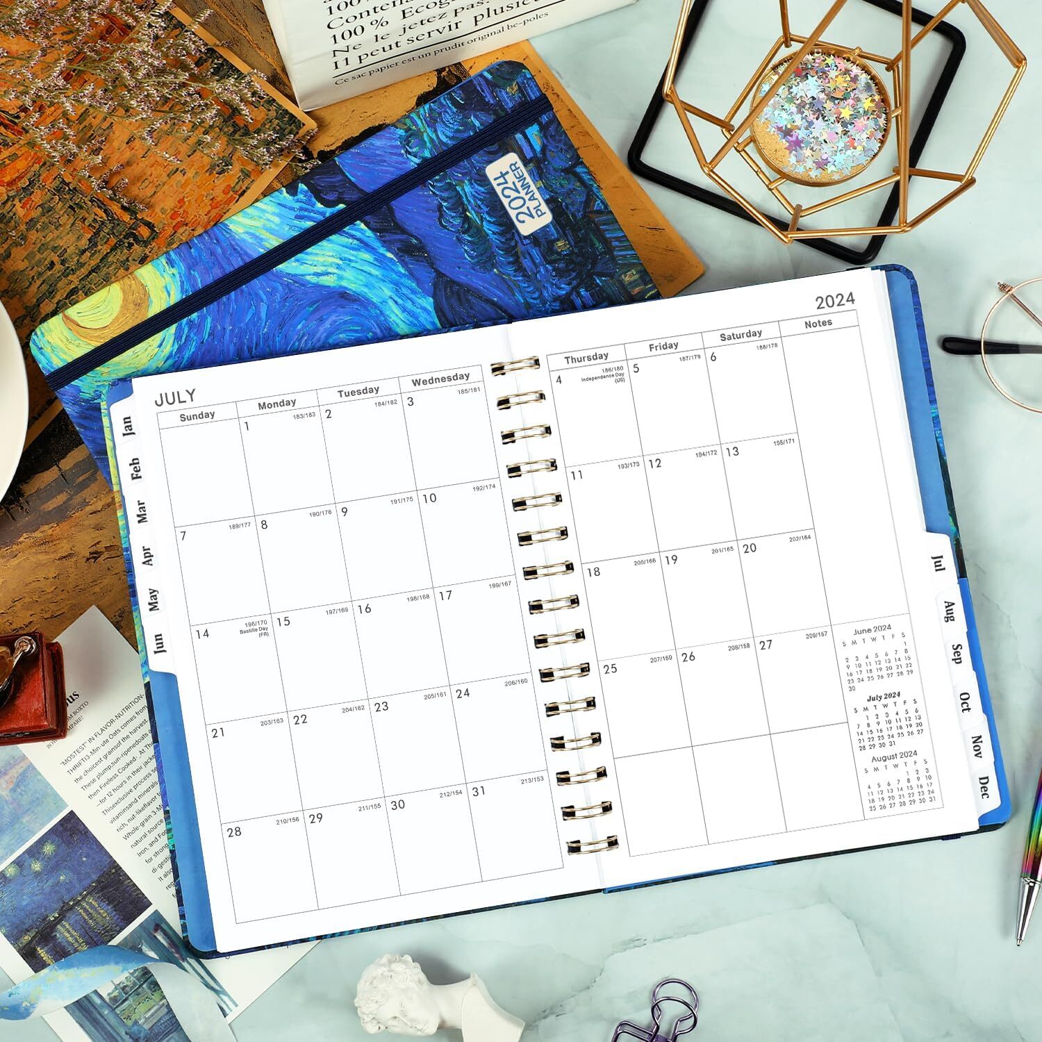 Medium Blue Starry Night 2025 Weekly Monthly Planner 8.5X6.4 Portable Organizer