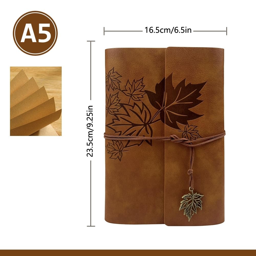 Journal Notebook for Women Men, Khaki Leather Sketchbook Classic A5,