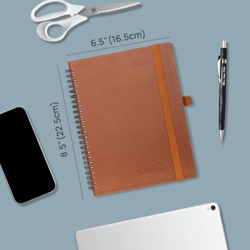 Weekly Monthly Planner 2027 6.5 x 8.5 Hourly Time Slots Spiral Leather Cover