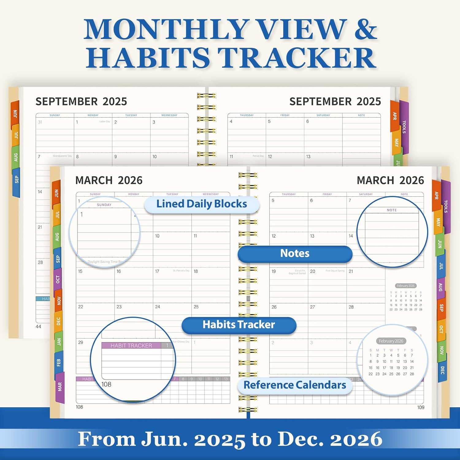 Planner 2025-2026，Large 19 Months Daily Monthly Yearly Academic Calendar Jun….